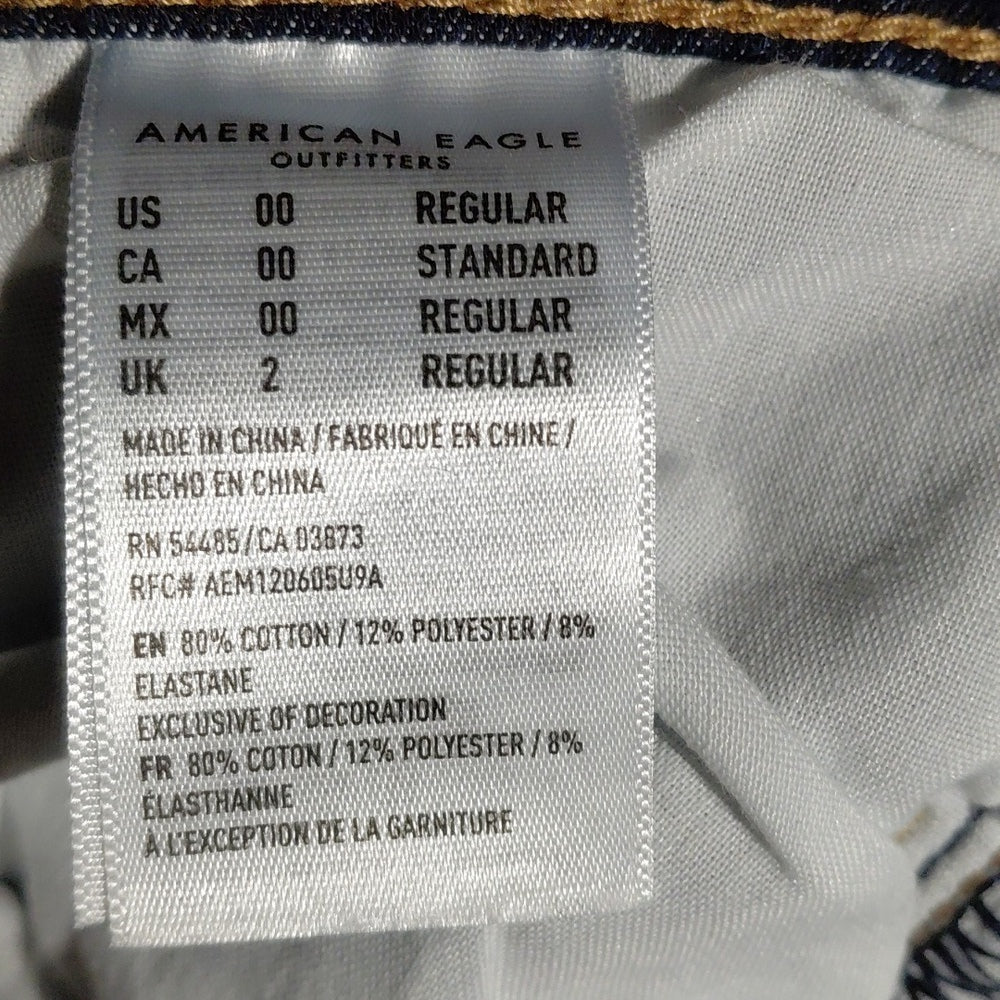 59669....Girls American Eagle Slim Skinny Jeans Size 00, W22" 27" Inseam 8" Rise