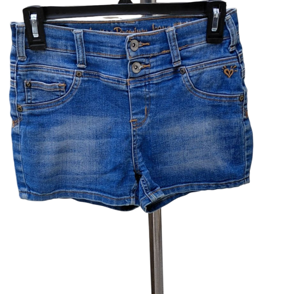 628830...Girls Justice Shorts Jeans Size 14R, W24" 2 1/2"Inseam, 8 1/2"Rise