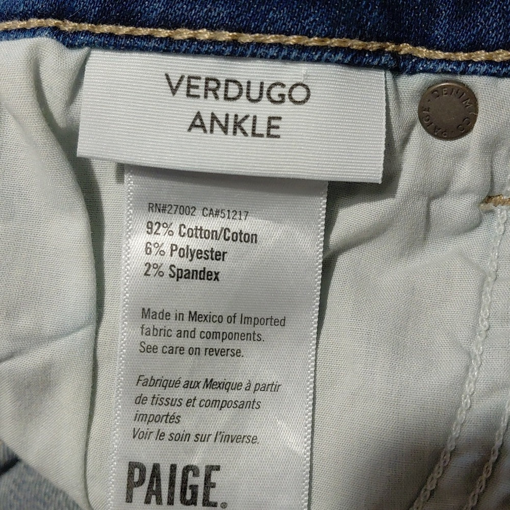 4195...Paige Skinny Jeans Size 27, 26"Inseam 9"Rise