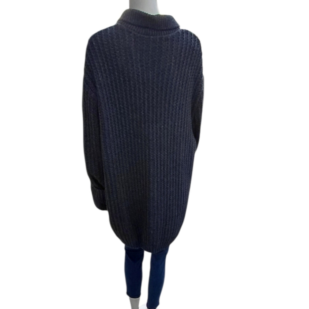 7099..Women's Mutual Weave Charcoal Gray Button-Up Sweater Size XXL