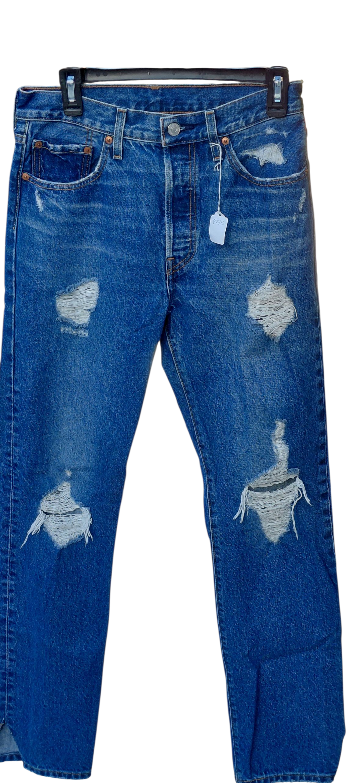 8213....Men's Preowned 501 Levis Distressed Blue Jeans Size W28 L32