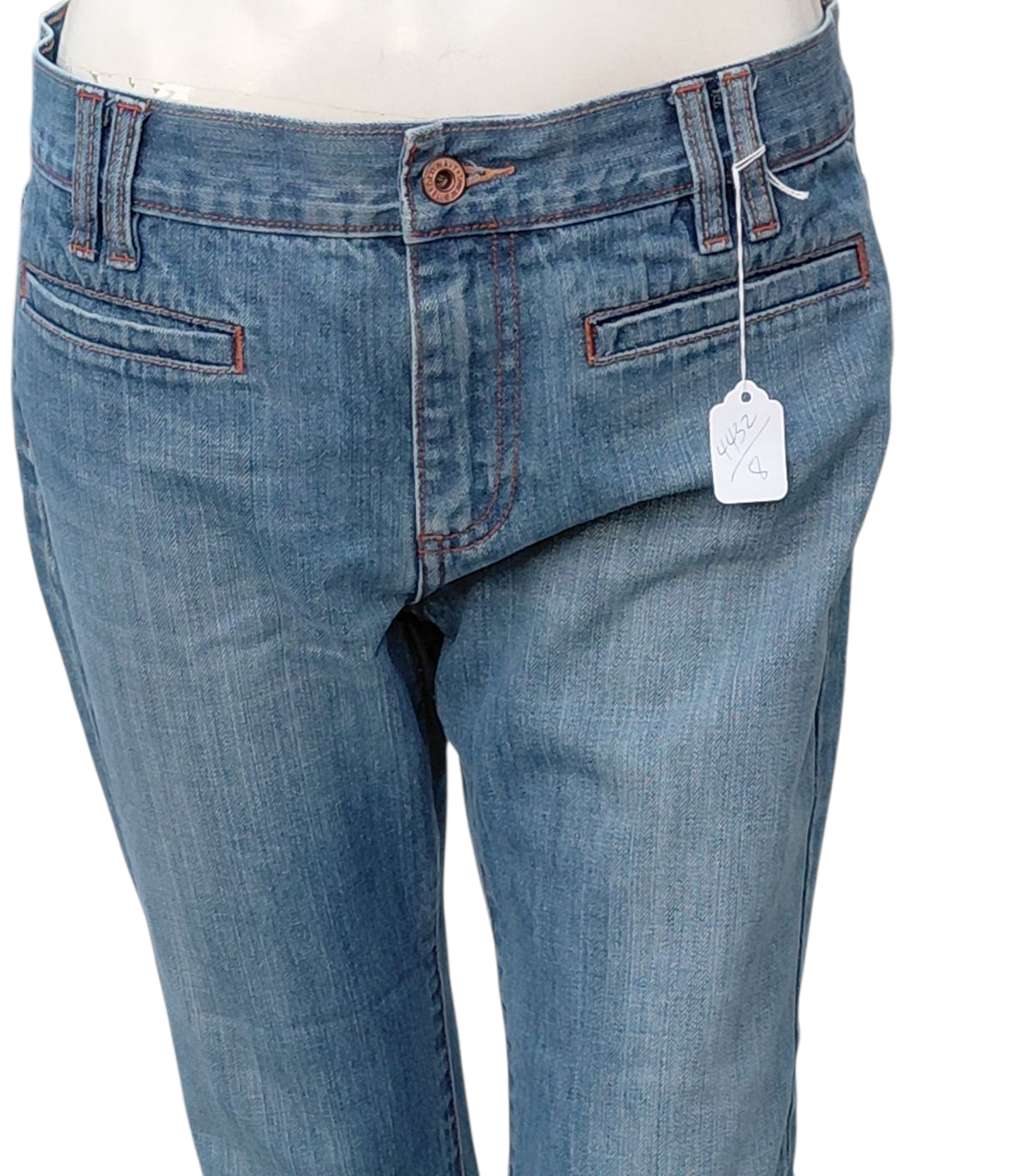 44328...Women's Preowned Navy Low Waist Crop Jeans Size 8, W30" 22"Inseam 9"Rise