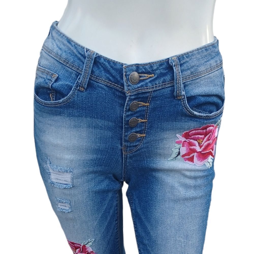 61276...Black Daisy Skinny Jeans 0/24 Size