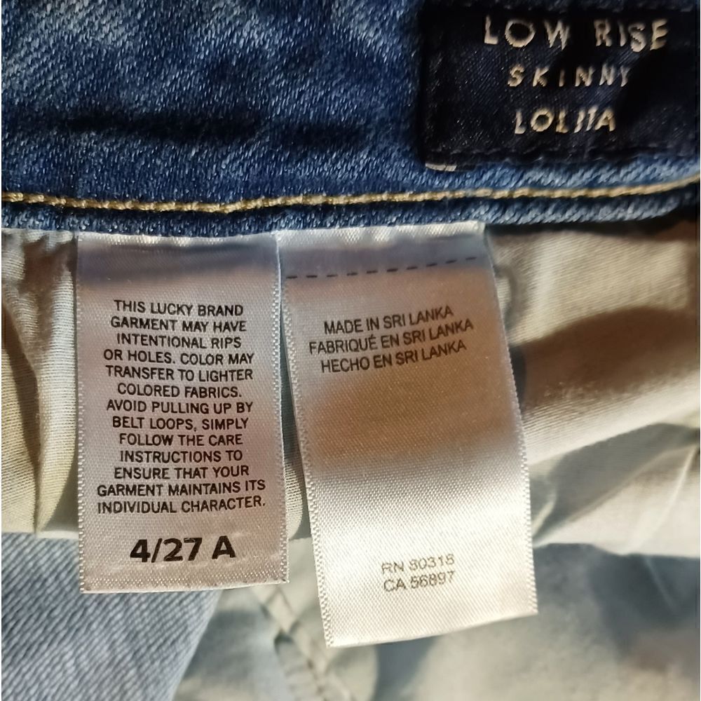 629514....Lucky Brand Skinny Jeans Size 4/27 Ankle, 7"Rise