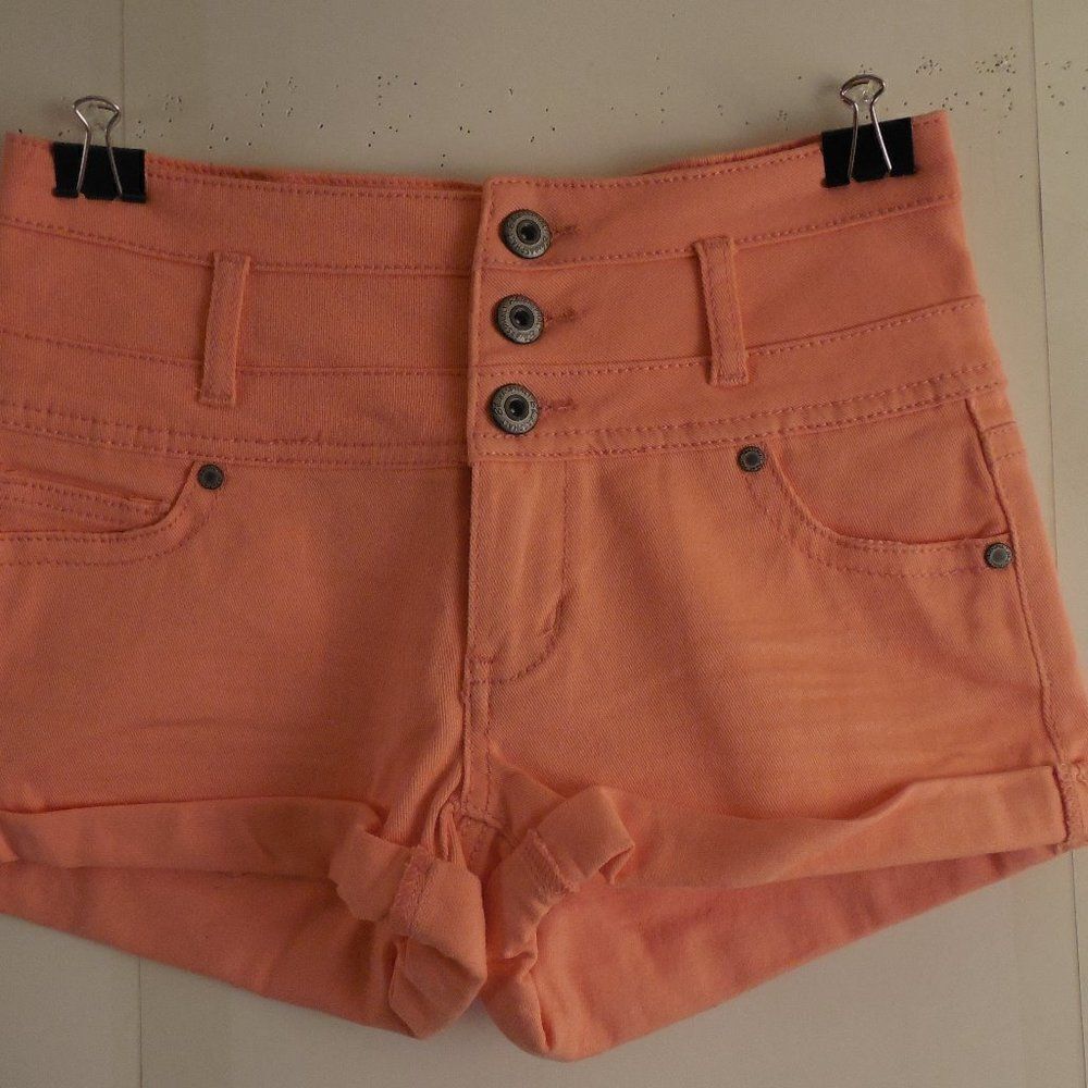 B28...Wet Seal Blue Asphalt Peach Color Shorts Size 7