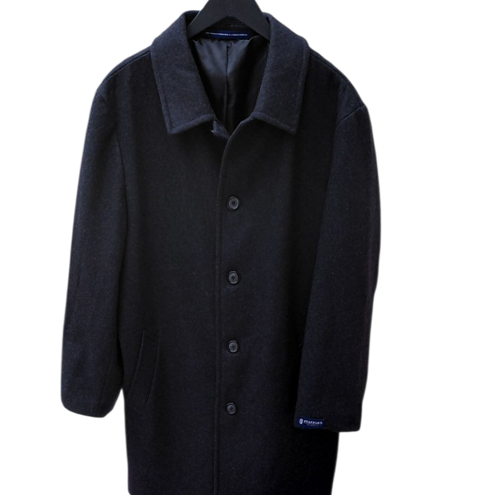 Men's Stafford Black Overcoat Single Breasted Wool Design Size 44L
