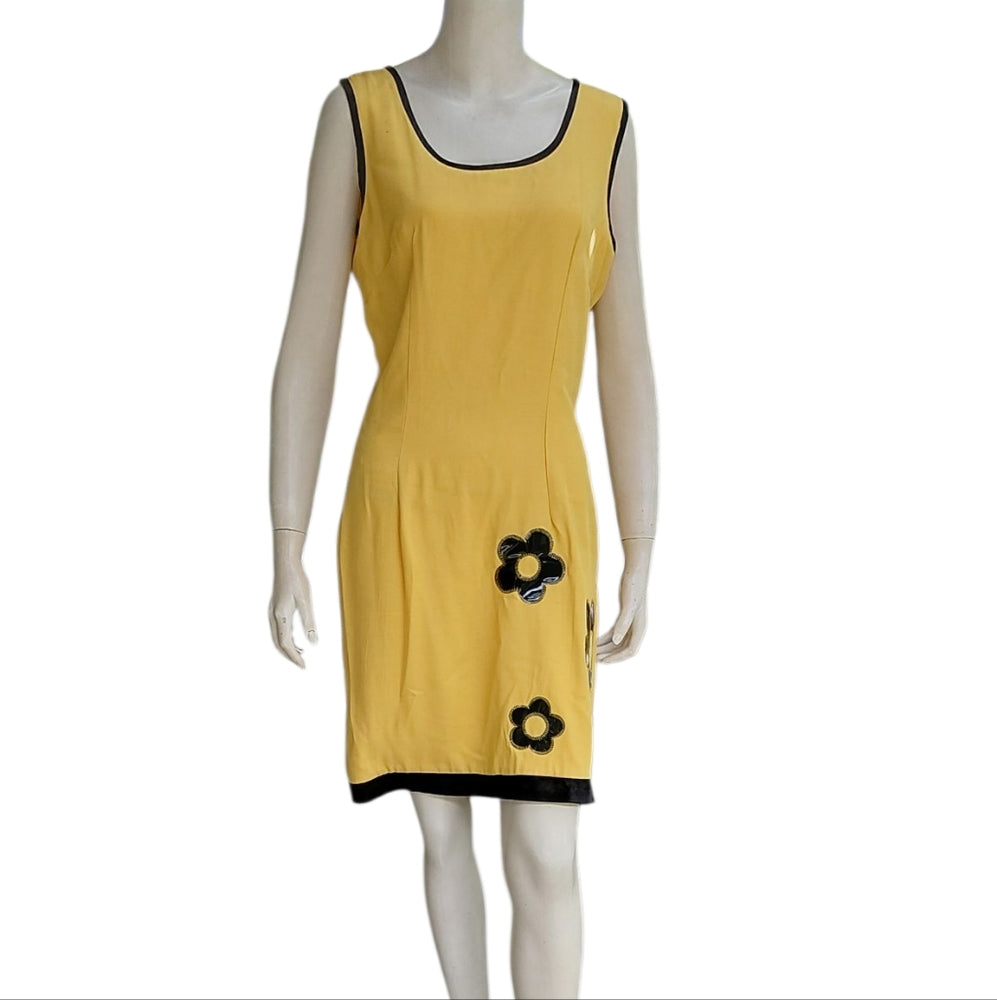 Yellow and Black Embellished Sleeveless Sheath Mini Dress