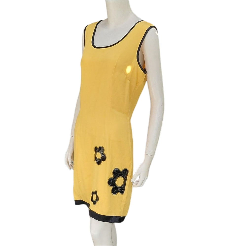 Yellow and Black Embellished Sleeveless Sheath Mini Dress