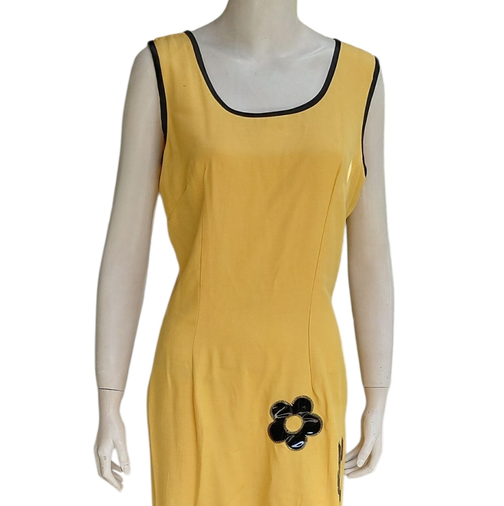 Yellow and Black Embellished Sleeveless Sheath Mini Dress