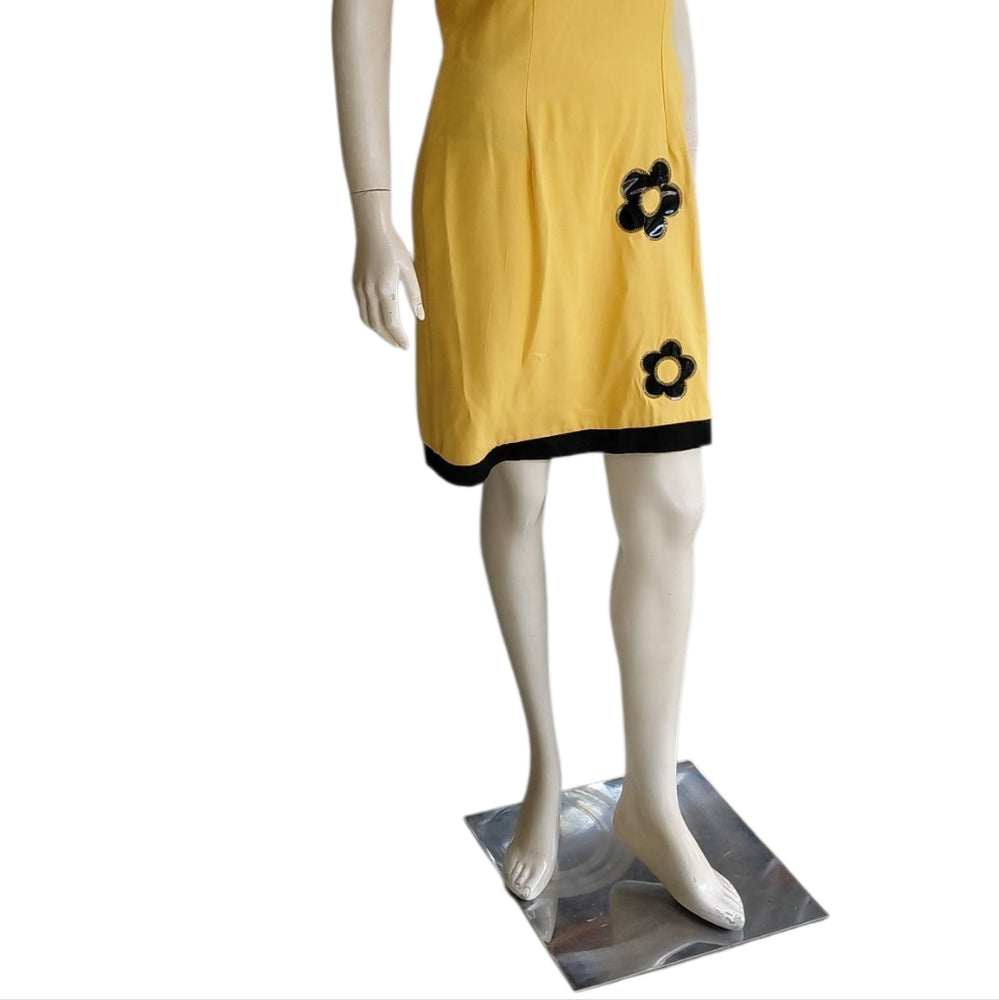 Yellow and Black Embellished Sleeveless Sheath Mini Dress