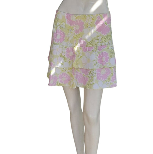 Star City Pink and Green Tiered Skater Mini Skirt