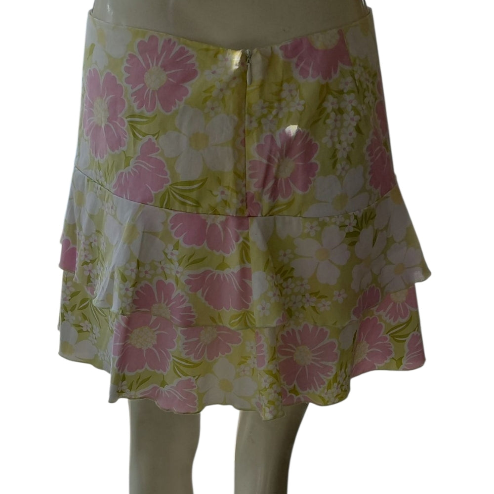 Star City Pink and Green Tiered Skater Mini Skirt