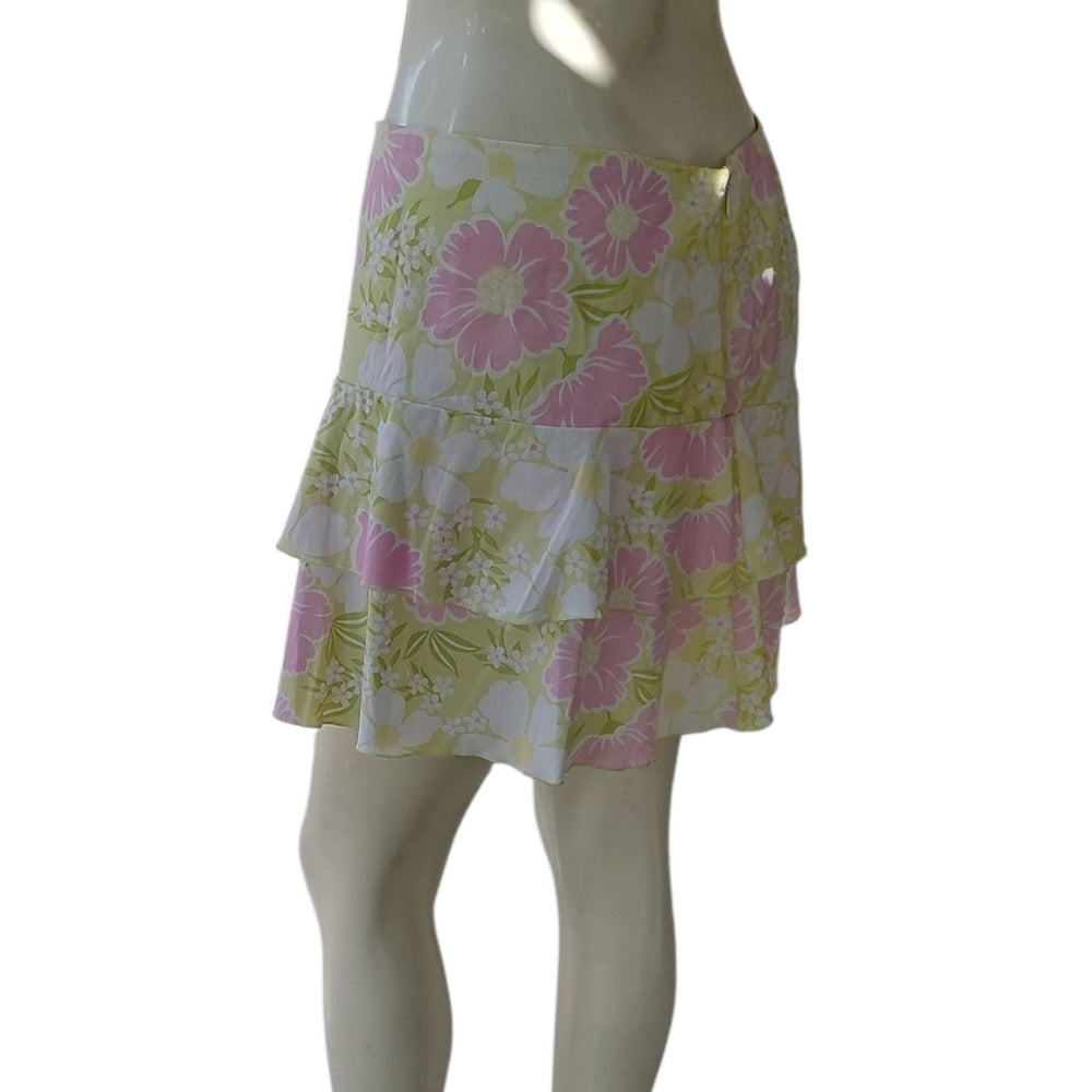 Star City Pink and Green Tiered Skater Mini Skirt