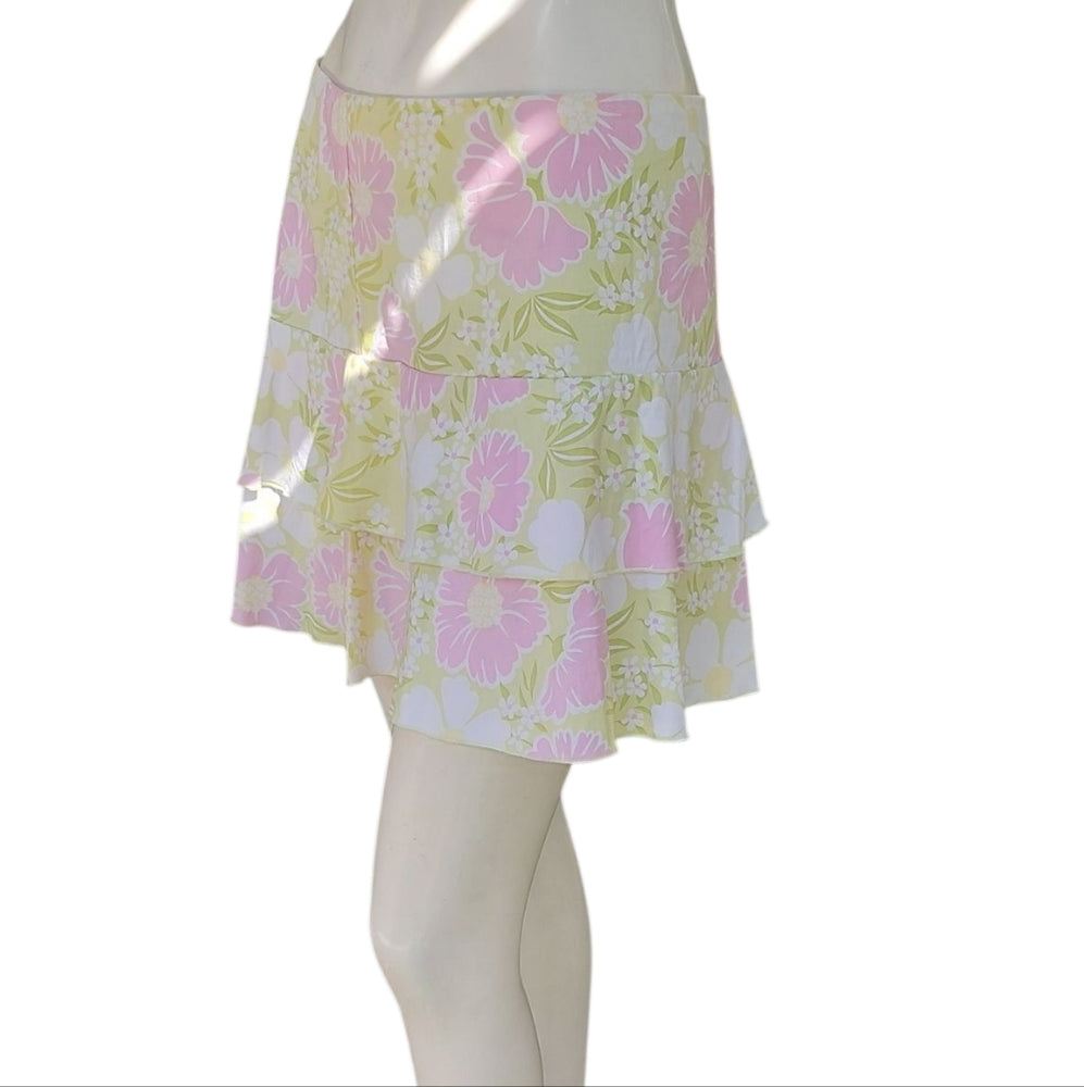 Star City Pink and Green Tiered Skater Mini Skirt