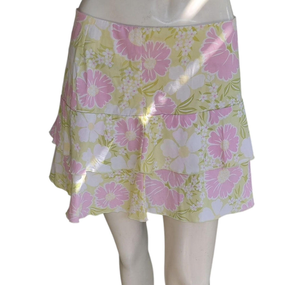 Star City Pink and Green Tiered Skater Mini Skirt