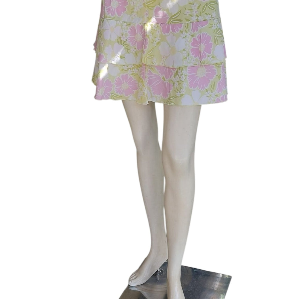 Star City Pink and Green Tiered Skater Mini Skirt