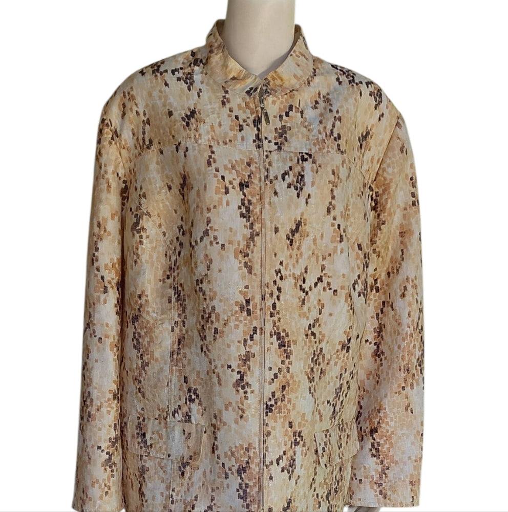 Alfred Dunner Women Stylish Tan and Brown Patterned Jacket Size 20W