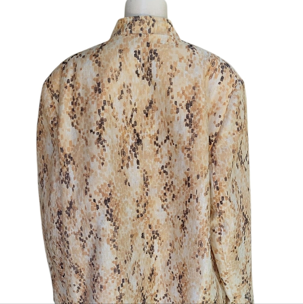 Alfred Dunner Women Stylish Tan and Brown Patterned Jacket Size 20W