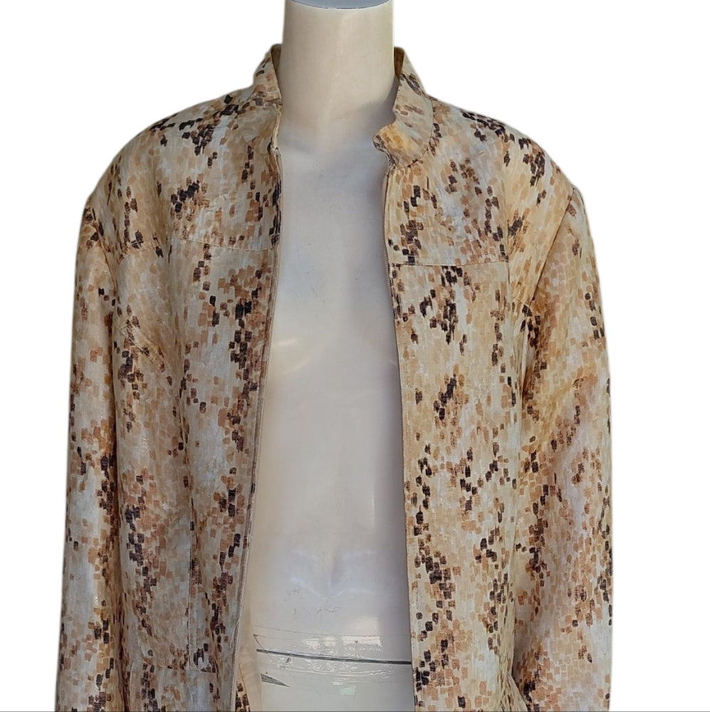 Alfred Dunner Women Stylish Tan and Brown Patterned Jacket Size 20W