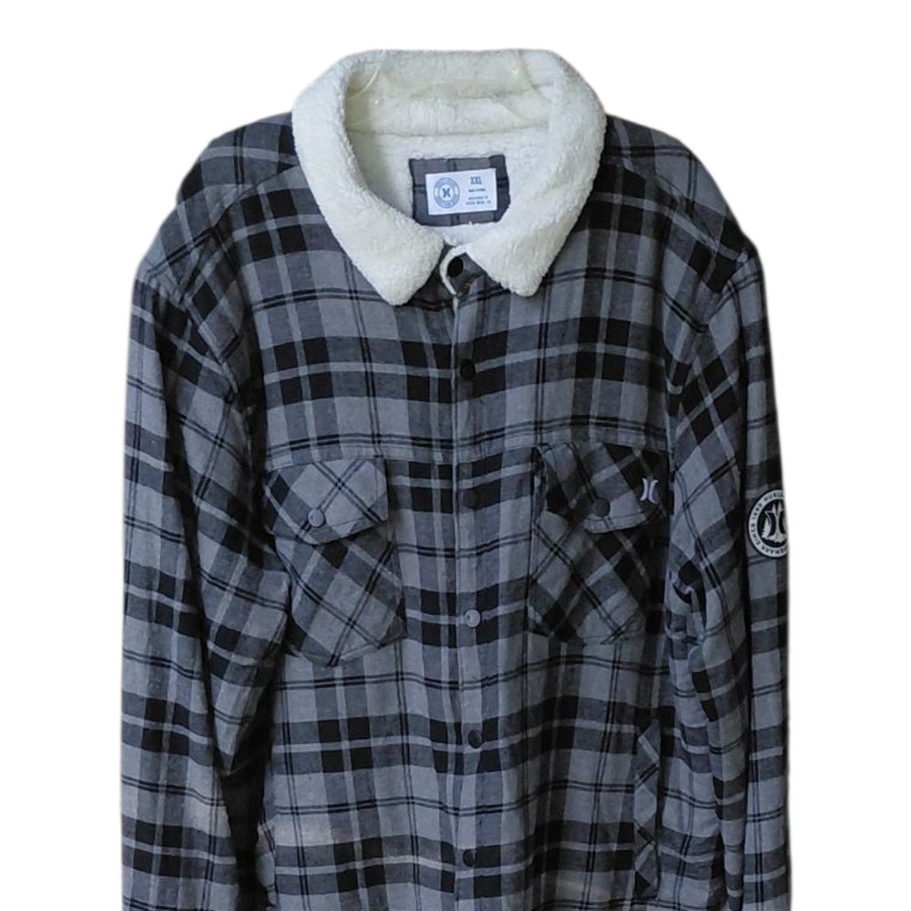 Hurley Black and Gray Performance Jacket, Sherpa Lining Flannel Jacket Size XXL