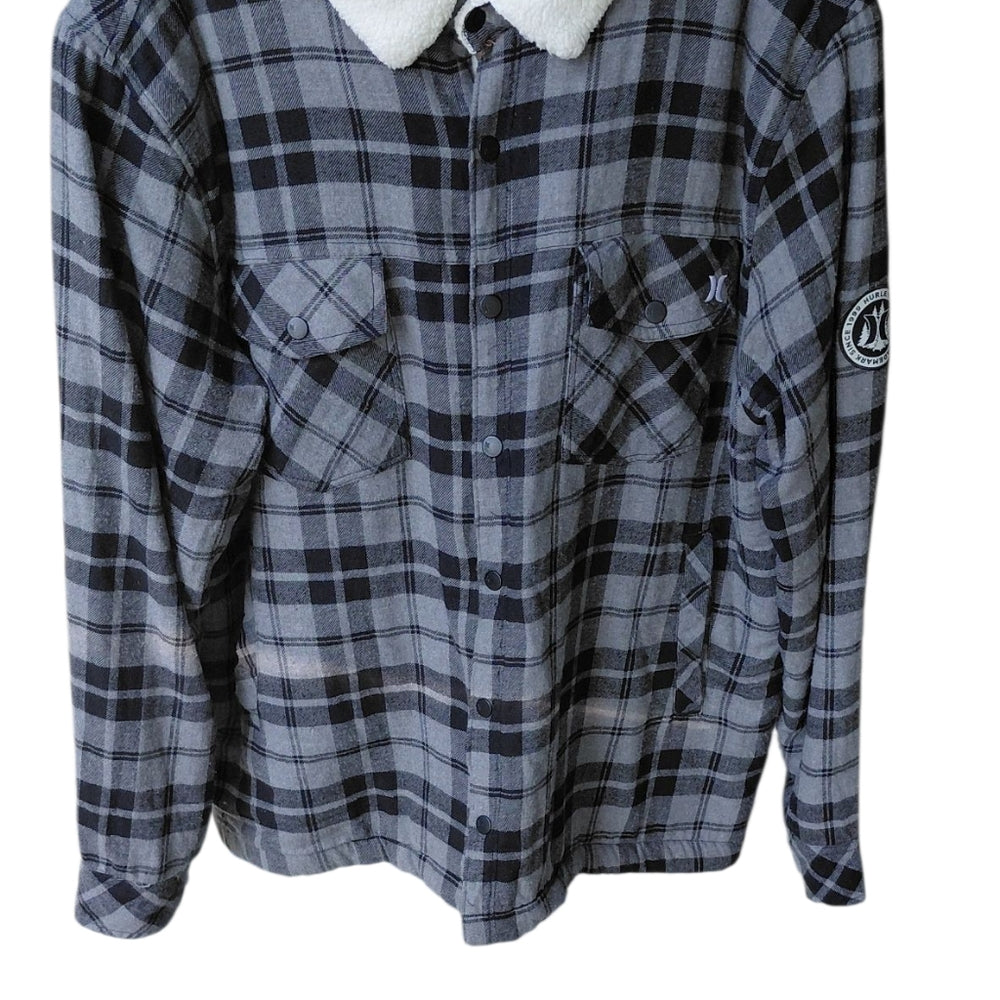 Hurley Black and Gray Performance Jacket, Sherpa Lining Flannel Jacket Size XXL