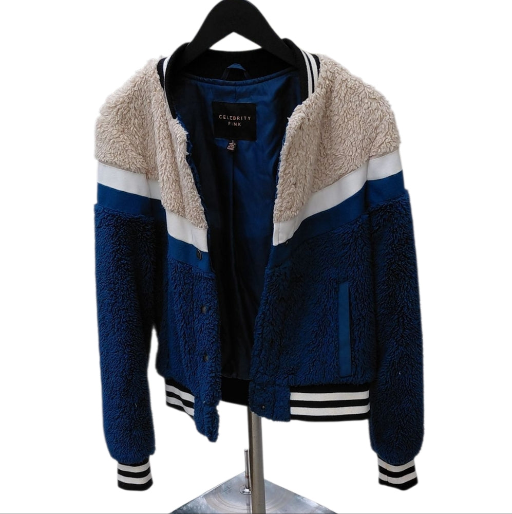 Celebrity Pink Blue and Cream Sherpa Jacket