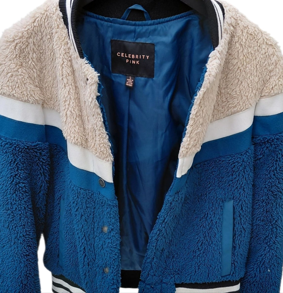 Celebrity Pink Blue and Cream Sherpa Jacket