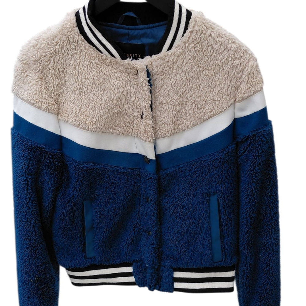 Celebrity Pink Blue and Cream Sherpa Jacket