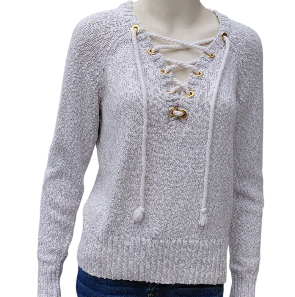 Lovers + Friends V-Neck Lace-Up Sweater - Cream Size Medium