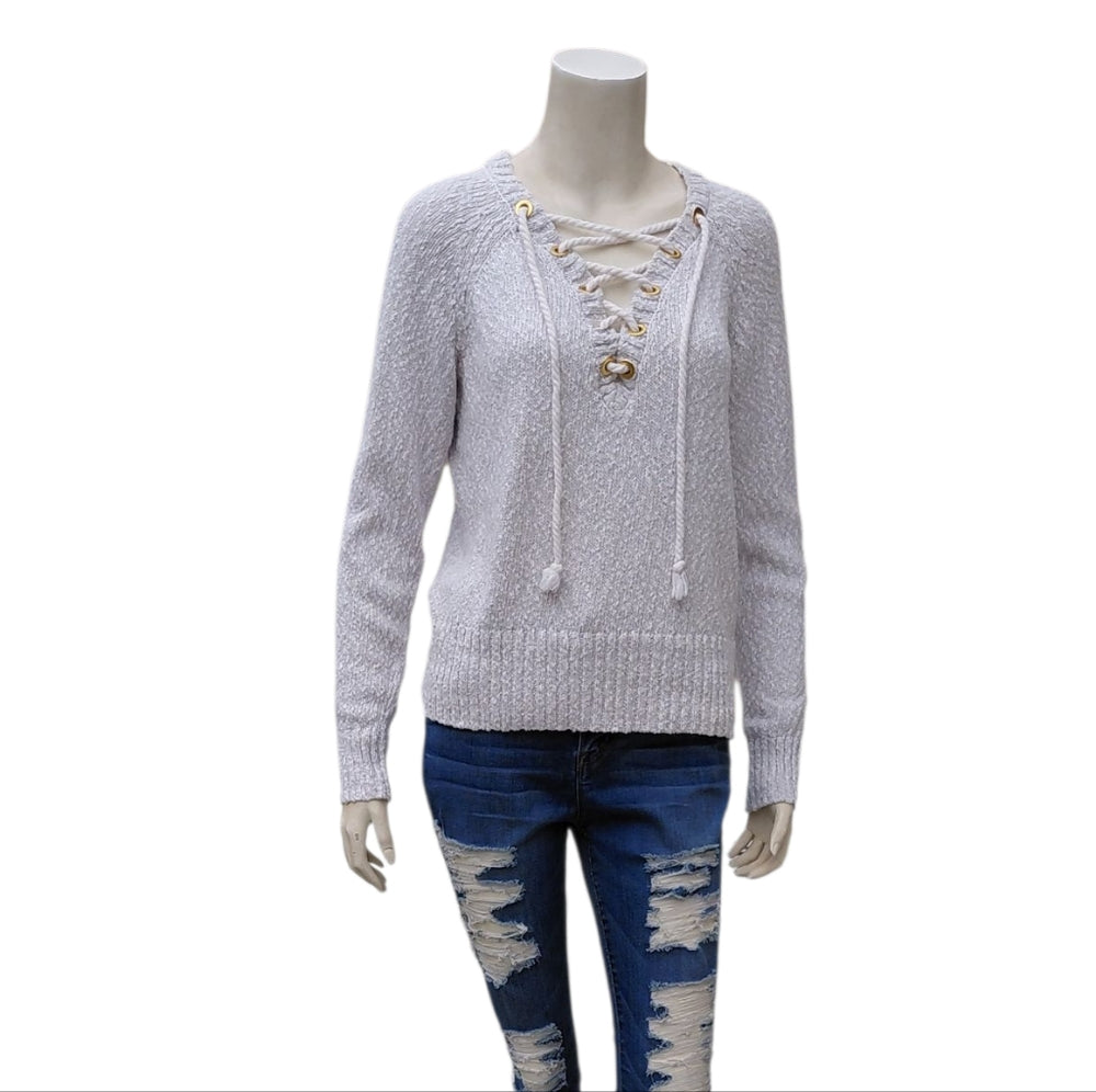 Lovers + Friends V-Neck Lace-Up Sweater - Cream Size Medium