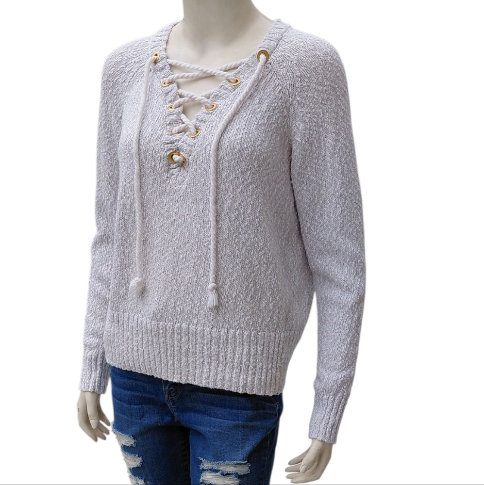 Lovers + Friends V-Neck Lace-Up Sweater - Cream Size Medium