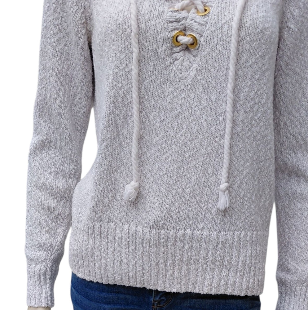 Lovers + Friends V-Neck Lace-Up Sweater - Cream Size Medium