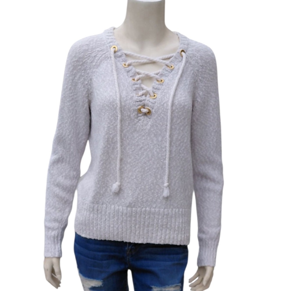 Lovers + Friends V-Neck Lace-Up Sweater - Cream Size Medium
