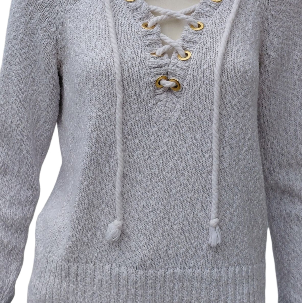 Lovers + Friends V-Neck Lace-Up Sweater - Cream Size Medium