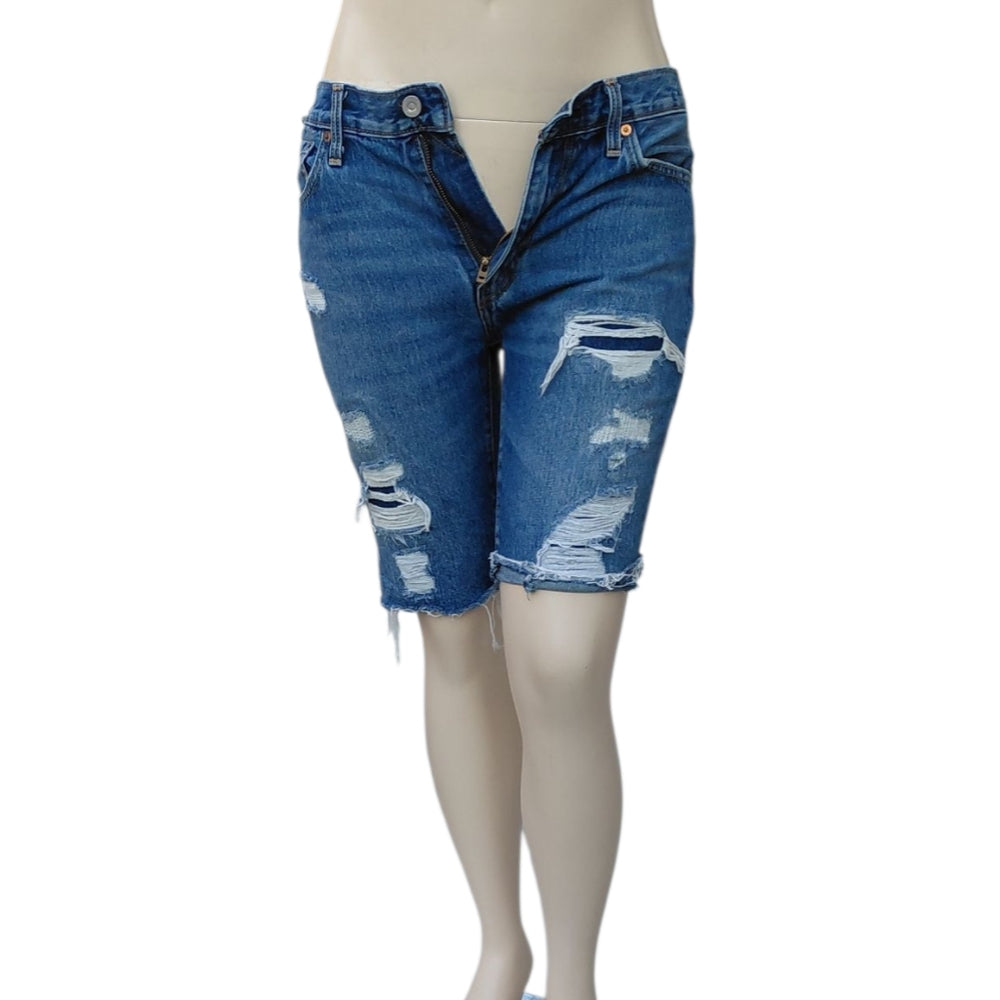 8229...Distressed Levis Blue Denim Women Shorts Size W33