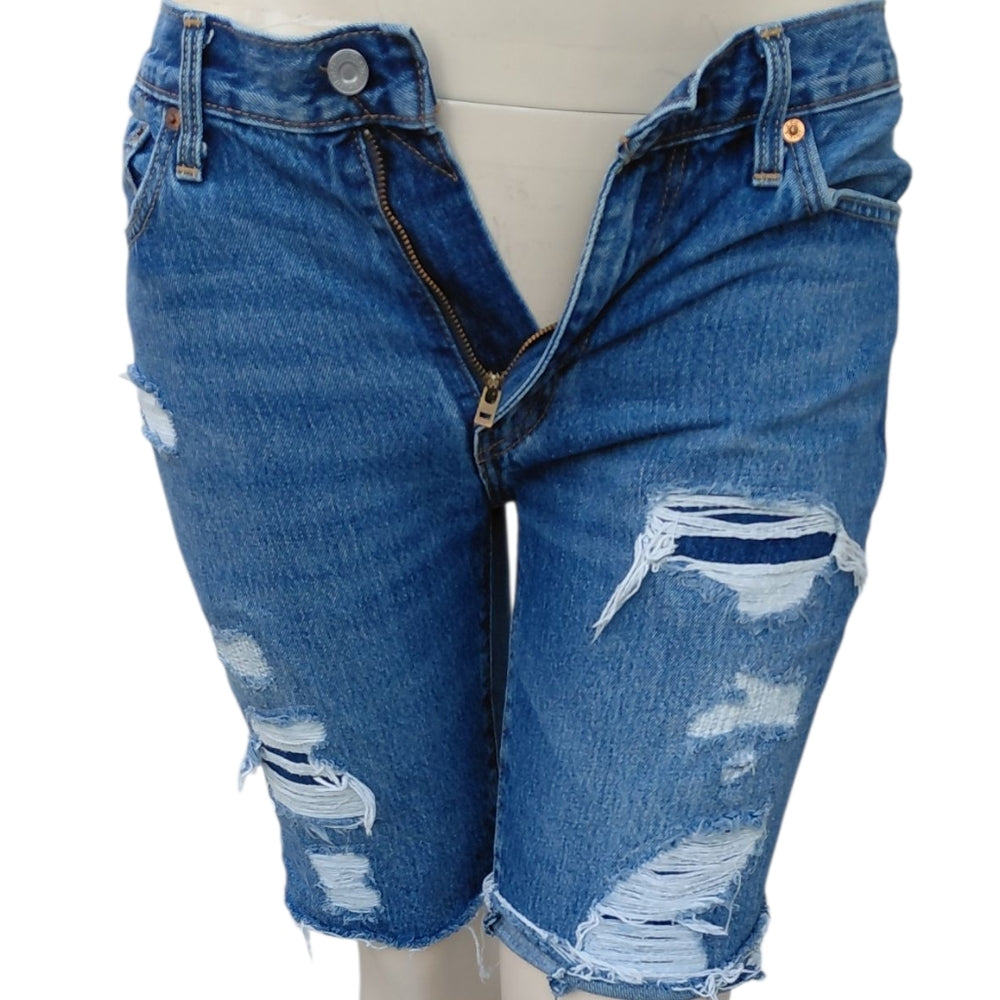 8229...Distressed Levis Blue Denim Women Shorts Size W33