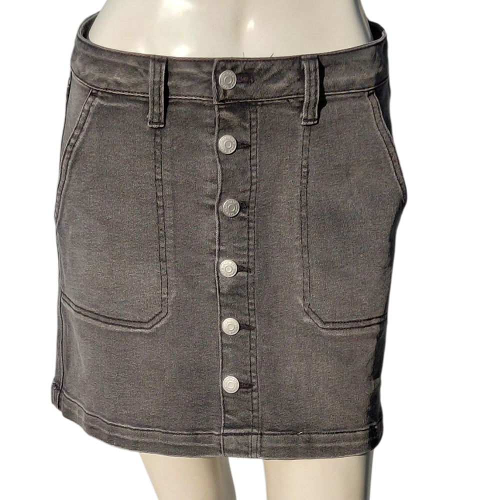 8231....Cat&Jack Gray Button-Front Denim Skirt Size XL (14) Waist 28", 14"Rise