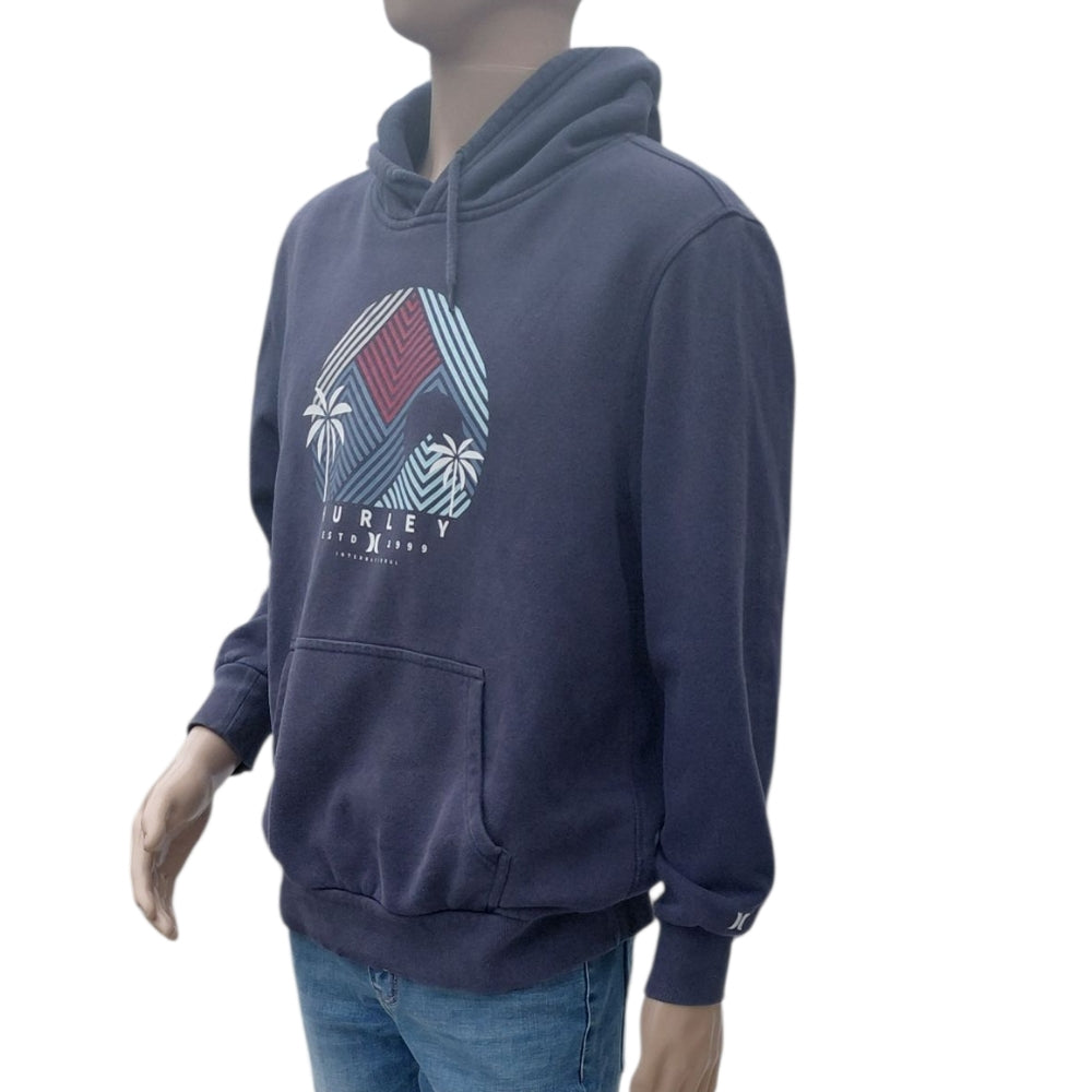 8211....Hurley Dark Blue Hoodie with Graphic Design Size Large