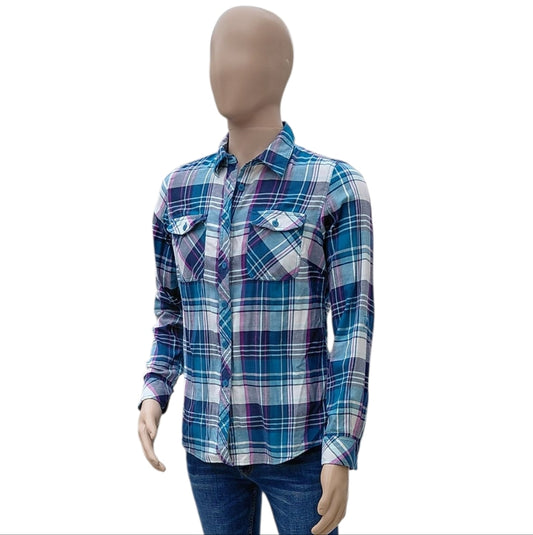 8208....Men's Deluth Trading Co. Blue Plaid Shirt Size Medium