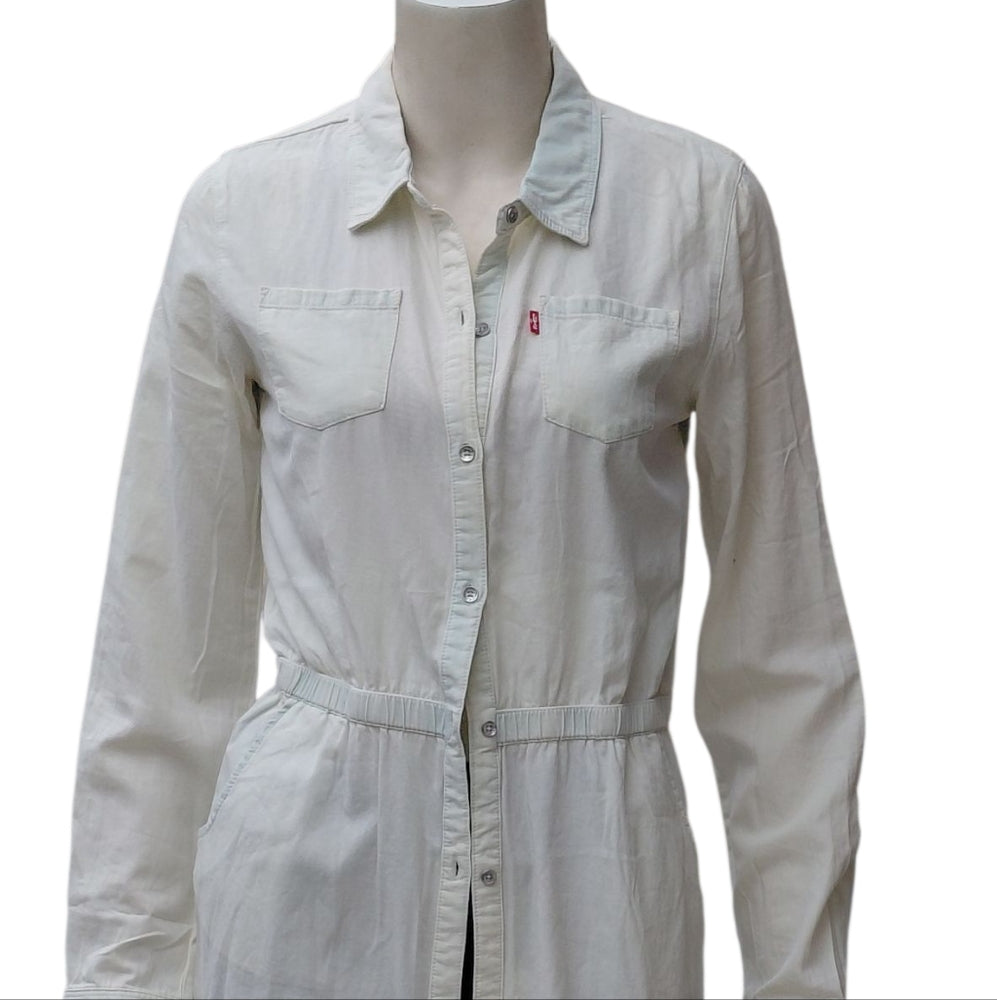 8210.....Girls Levis White Long Sleeve Button-Up Dress  Size XL 13-15 Years