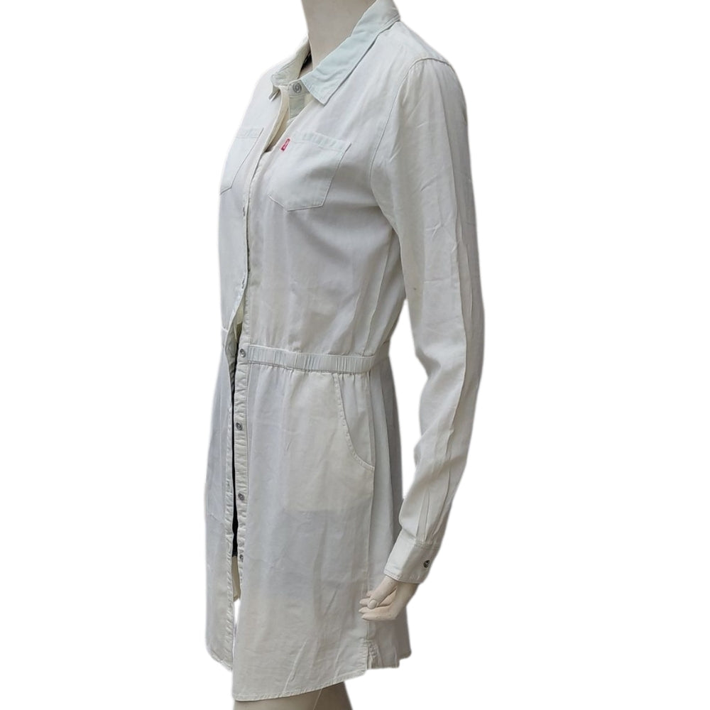 8210.....Girls Levis White Long Sleeve Button-Up Dress  Size XL 13-15 Years