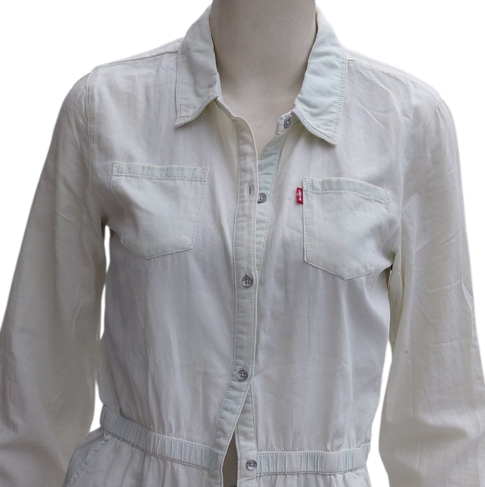 8210.....Girls Levis White Long Sleeve Button-Up Dress  Size XL 13-15 Years