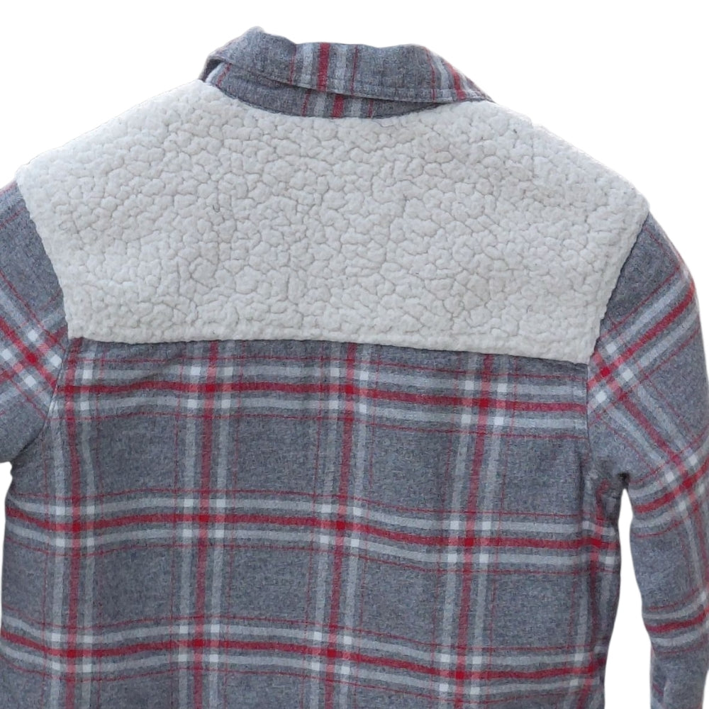 8284....Cat & Jack Gray and Red Plaid Jacket with Sherpa Size 5 6/7