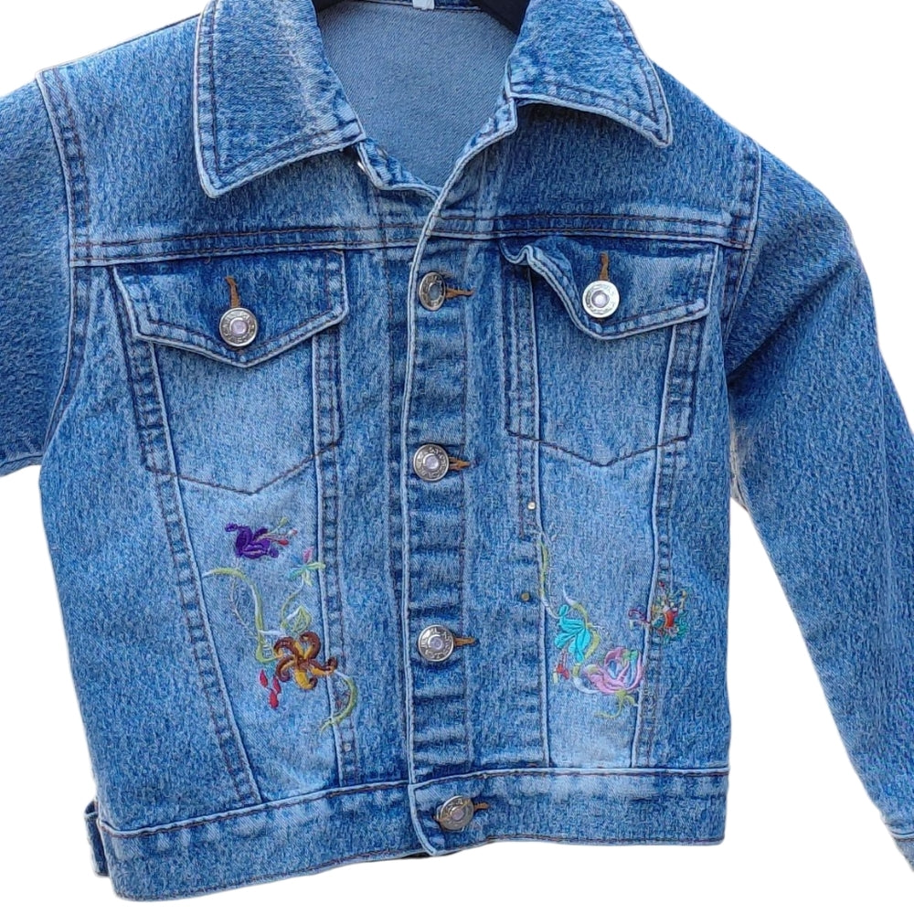 8255....Kids Blue Denim Jacket with Embroidered Details Size 6