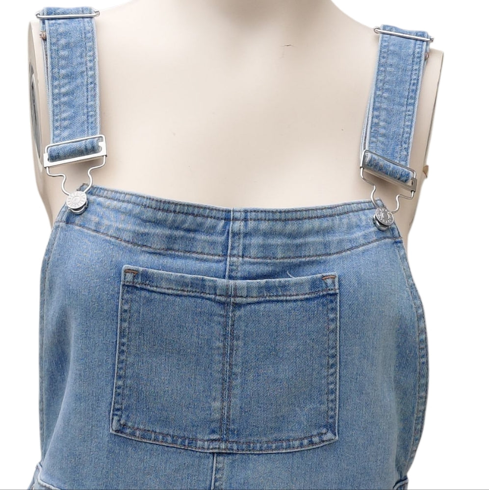 8261....Women's Express Denim Blue Jean Overall Shorts Size Large