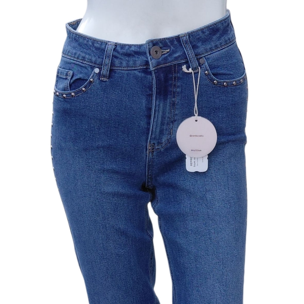 9312....NWT...Camila Coelho Studded Straight Leg Blue Jeans Size 2, W24