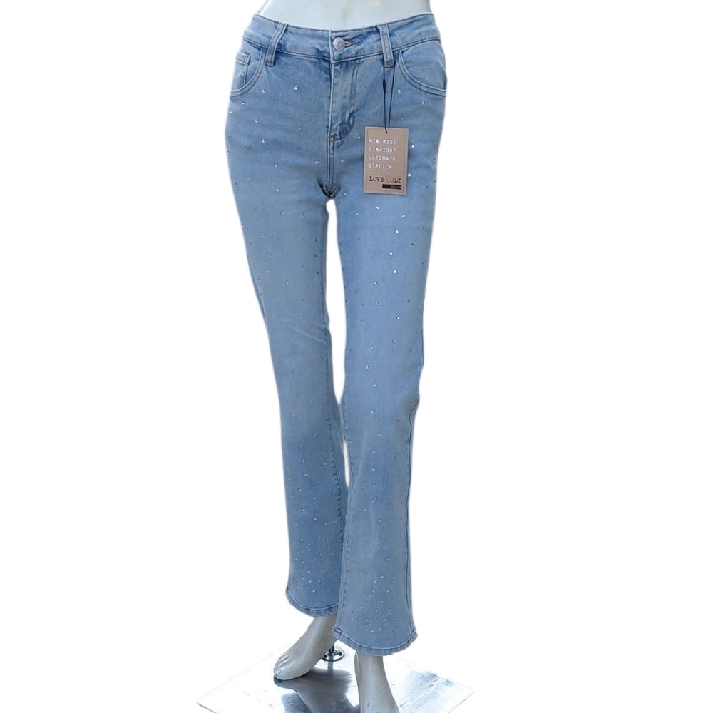 9309....Women's Love Cult Denim Light Jeans Size 00, Midrise All Over Embelished