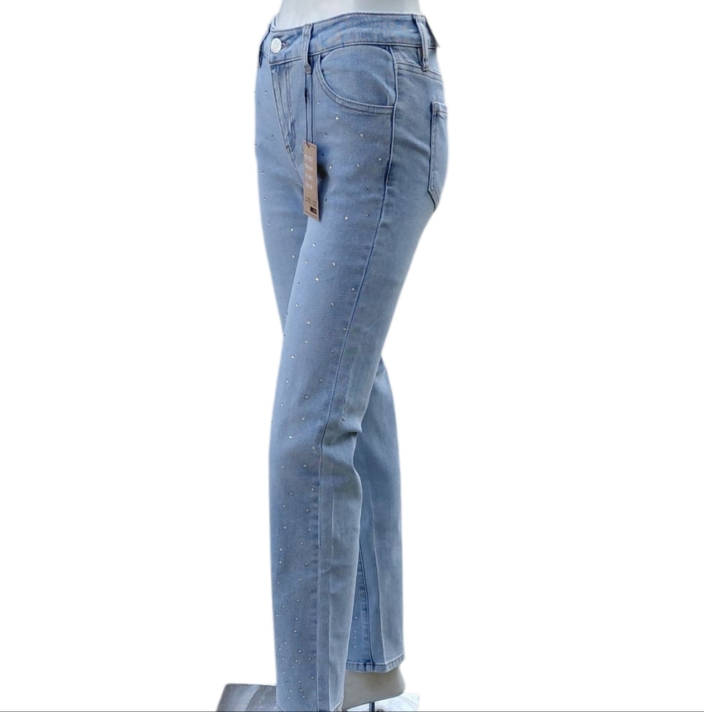 9309....Women's Love Cult Denim Light Jeans Size 00, Midrise All Over Embelished