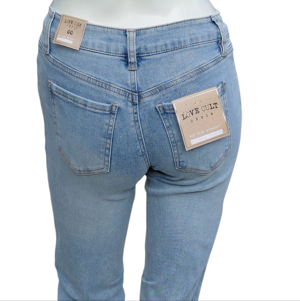 9309....Women's Love Cult Denim Light Jeans Size 00, Midrise All Over Embelished