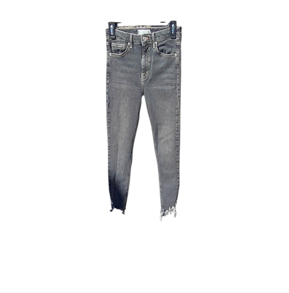 9333...Topshop Gray Distressed Women's Jeans Size W28 L30, 10" Rise